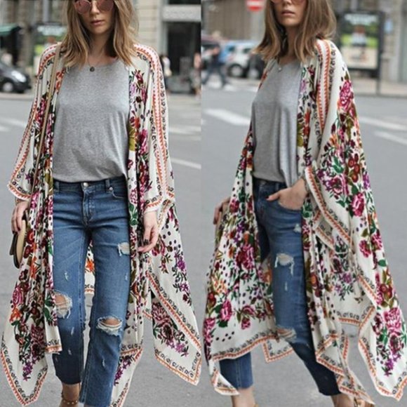 Floral Print Shawl Kimono Cardigan or Cover up - Picture 1 of 5